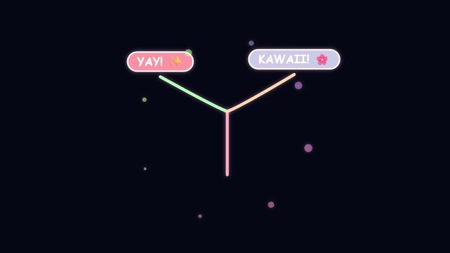 Minimalist motion graphic with pastel color lines and pop up text labels