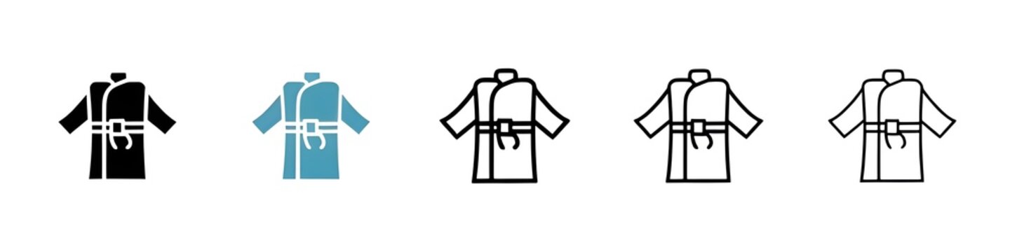 Kimono vector illustration set. Woman judo kimono icon. Karate practice cloths for UI designs. Thin line customizable illustration. Contour symbol. Vector isolated outline drawing. Editable stroke