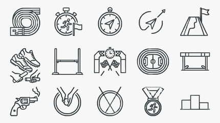 Modern Black and White Line Icons Set Featuring Sports Racing Shooting and Victory Symbols with high quality professional line art symbols for modern creative design and digital branding projects © Sera