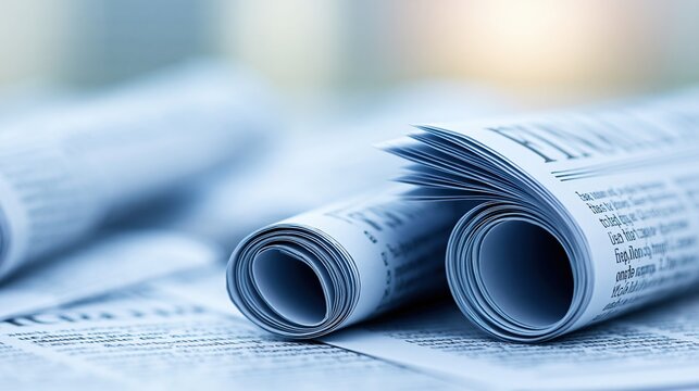 Rolled Up Newspapers Displaying Text and Headlines for News and Information Media