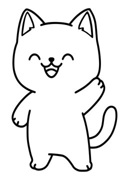Simple cat doodle standing and waving hand  line art vector illustration
