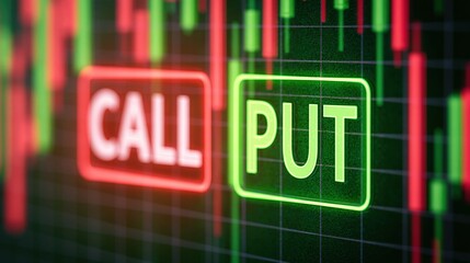 Obraz premium Financial Trading Options: Call and Put Contracts Displayed on a Stock Market Candlestick Chart