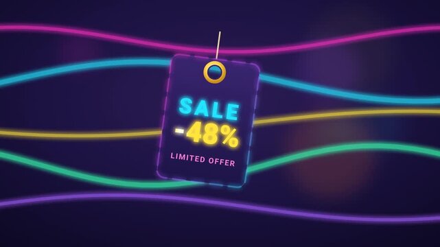 Neon Sale Tag Animation with Dynamic Discount Display