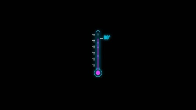 Digital Thermometer Icon Animation with Rising Temperature Level on Black Background.
