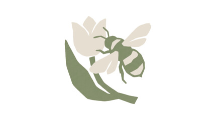 Bee collecting nectar from flower, minimalist illustration, nature concept © Sastro