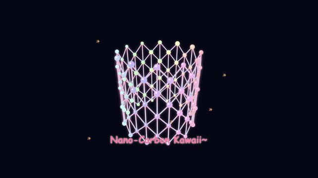 Animated neon carbon nanotube molecular structure rotating on dark background