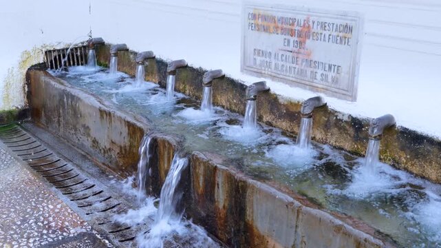 Fountain of the 12 spouts in Fuenteheridos in the Sierra de Aracena and Picos de Aroche Natural Park in Sierra Morena. Province of Huelva. Andalusia. Spain.