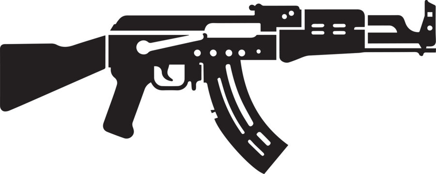 AK47 Assault Rifle Silhouette Vector Icon Isolated on White Background