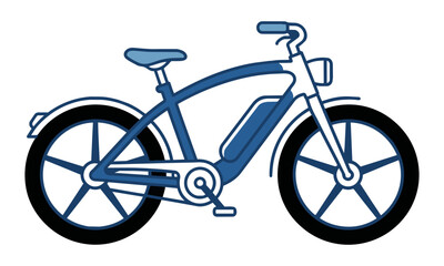 Fototapeta premium Minimalist side-profile icon of a streamlined electric bicycle with simplified frame and oversized wheels isolated on white Sustainable transportation concept