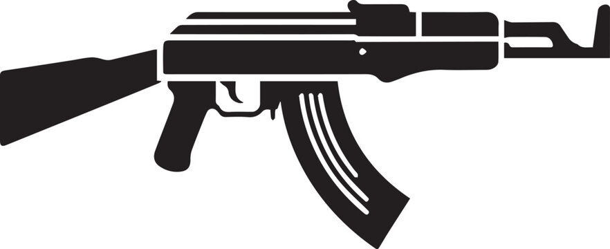 AK47 Assault Rifle Silhouette Vector Icon Isolated on White Background