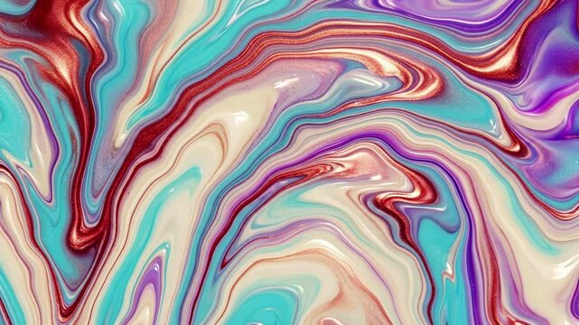 Abstract Fluid Marble Background with Metallic Copper Swirls