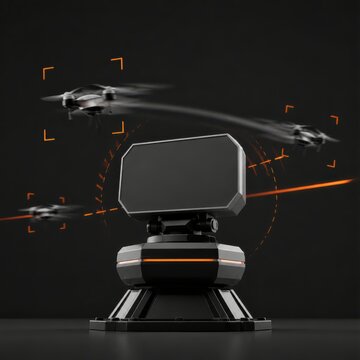 Counter drone security system with autonomous tracking and radar monitoring 3D render