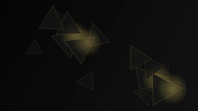 Golden geometric triangles floating on dark background with ambient light