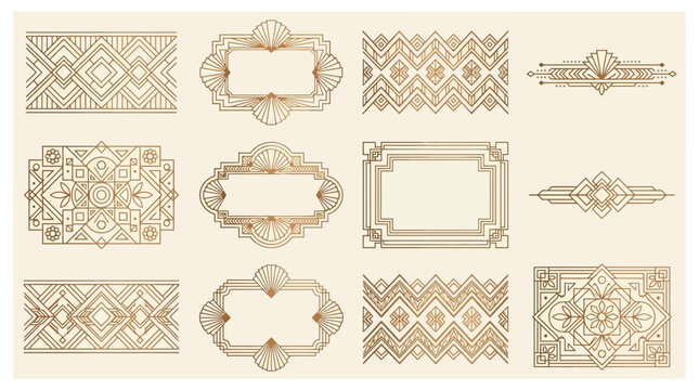 Elegant Art Deco Frames and Borders - Golden Geometric Design Elements