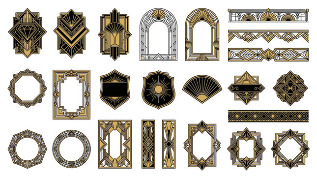 Art Deco Frames and Borders, Geometric Patterns, Vintage Design Elements