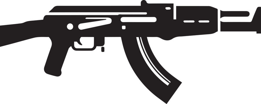 AK47 Assault Rifle Silhouette Vector Icon Isolated on White Background