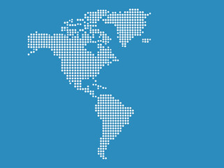 Fototapeta premium Minimalist Dotted Map of North and South America on Blue Background