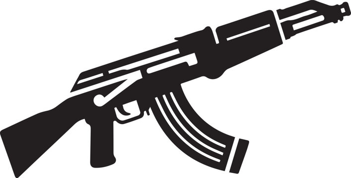 AK47 Assault Rifle Silhouette Vector Icon Isolated on White Background