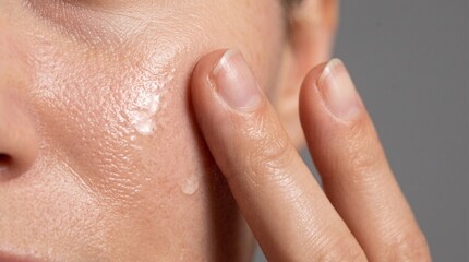 Fototapeta premium Close up of a person applying clear serum or moisturizer to their skin