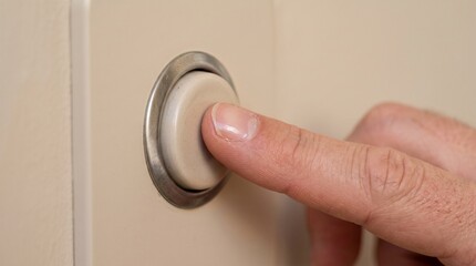 Naklejka premium Close up of a finger pressing a doorbell button