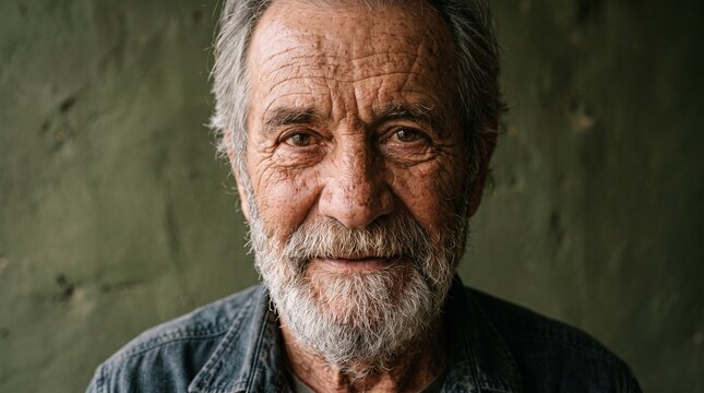Portrait of an Elderly Man with Wrinkles and a Beard