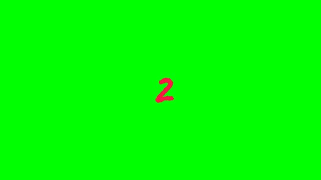 Dynamic 3D Countdown Sequence with Glowing Red Numbers on Green Screen Background.