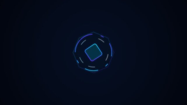 Futuristic blue square hud interface with rotating digital circles