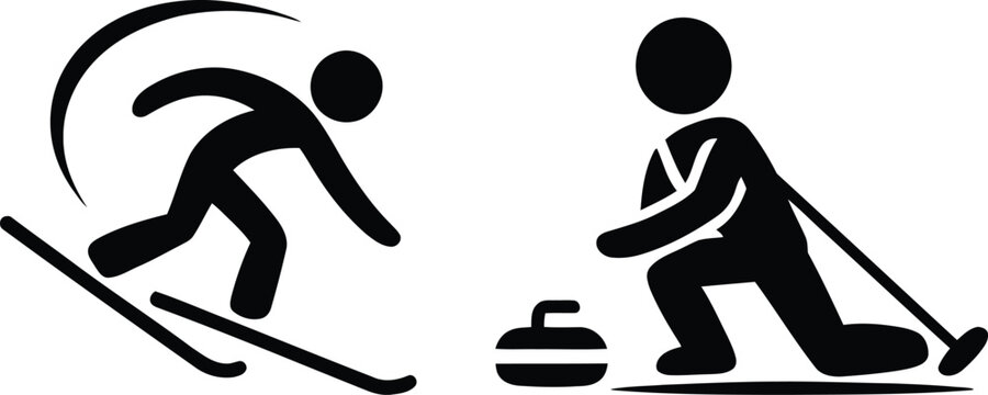 Skier and snowboarder on slope learning winter sports
