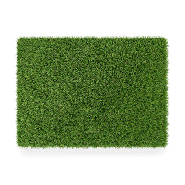 Direct overhead shot of a rectangle of lush artificial green grass turf as transparent PNG