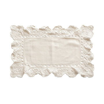 Elegant vintage lace table runner or doily with floral scalloped edges as transparent cutout