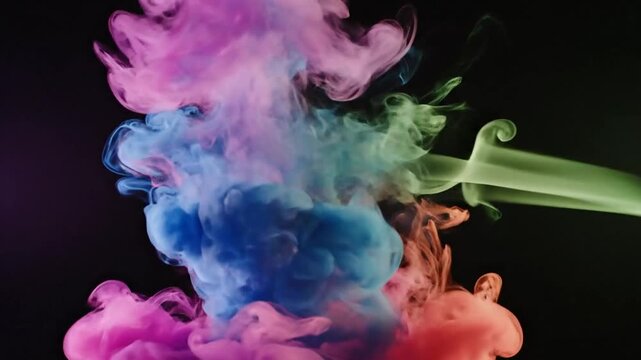 Explosion of Colors: Swirls of vibrant, ethereal smoke in hues of pink, blue, purple, and green dance and curl against a dark background, creating a dynamic and abstract visual spectacle.