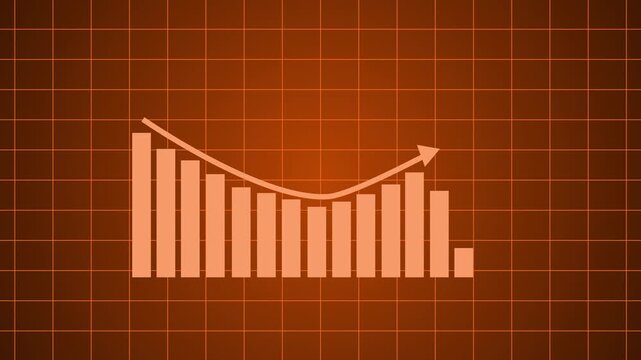 Financial chart with bars and upward arrow growth decline and recovery animation