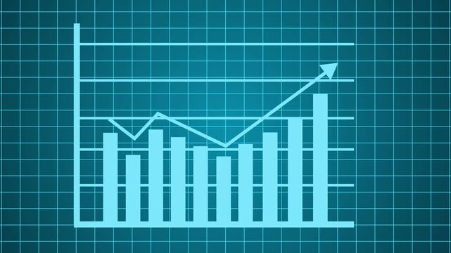 Bar chart with a rising arrow showing growth progress and financial success animation