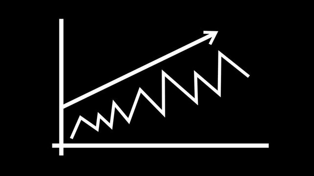 Abstract rising line chart with arrows zigzag growth animation