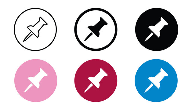 Pinned item icon. Pushpin symbol. Pin button sign. Simple pictogram for saved note, fixed message, important content, bookmark and interface design.