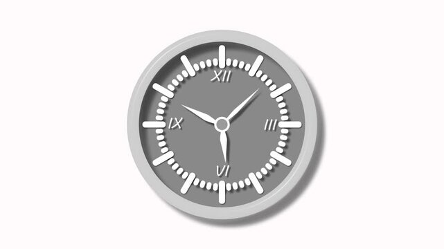 Stylized analog clock with roman numerals showing a close-up view of time and measurement animation