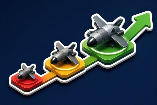 Missiles Rising on an Upward Growth Arrow in 3D