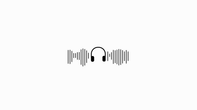 Black headphones with green sound wave equalizer on white background audio music