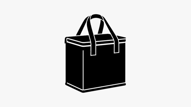 Compact food delivery thermal cooler bag vector illustration. Insulated takeaway lunch bag silhouette icon.