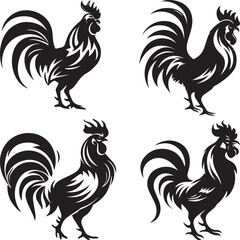 Rooster silhouette vector set isolated on white background, cock and chicken logo collection © Mujtanibah
