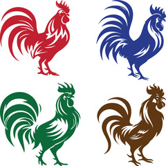 Colorful rooster vector set isolated on white background, cock and chicken logo collection © Mujtanibah