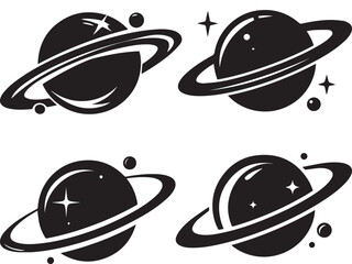 Saturn planet vector icon set isolated on white background, space and galaxy silhouette collection © Mujtanibah