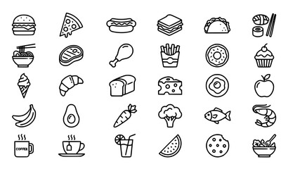 Fototapeta premium Food Line Icon Set with Editable Stroke Modern Outline Restaurant and Grocery Vector Collection