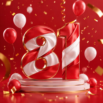 3D Number 81 Independence Celebration