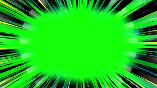 Dynamic green radial speed lines burst effect motion background for high energy visual transitions with displays repeating motion lines radiating central central point create