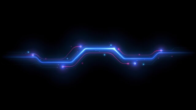 Glowing blue digital circuit line with red accents on black background