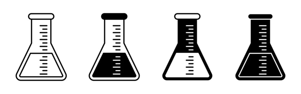 Set of Four Erlenmeyer Flask Chemistry Icons for School.