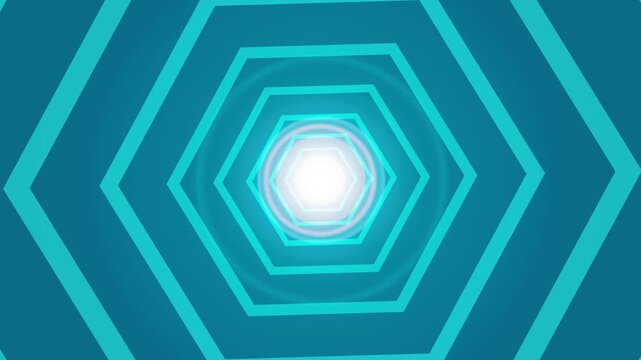 Abstract hexagon tunnel with glowing light in the center and a modern futuristic look animation
