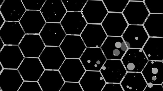 Abstract hexagon pattern with glowing lines modern geometric design with scattered light dots animation
