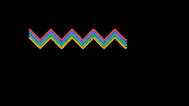 Abstract Geometric Zigzag Line Animations on Black Background.